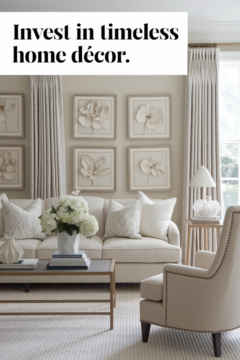 Elegant living room with neutral décor and classic furniture.
