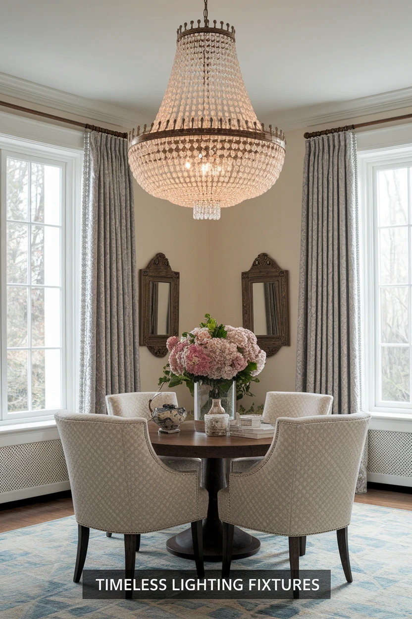 Room with a statement chandelier.