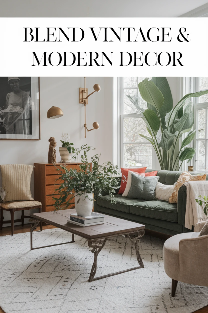 Living area with a mix of vintage and modern décor.