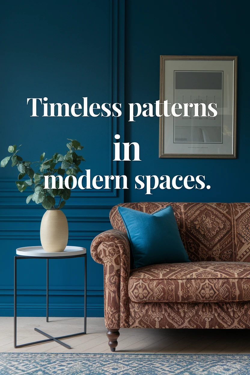 Modern room with traditional patterned upholstery.