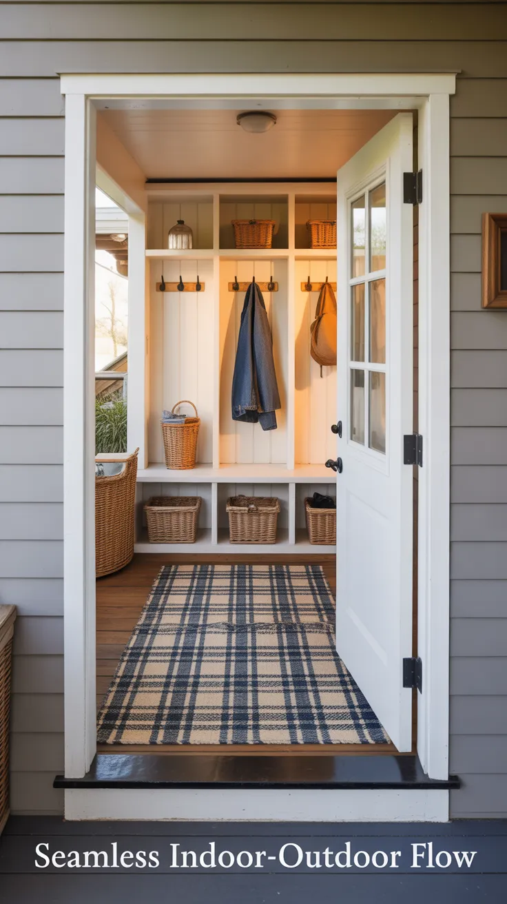 washable rugs, navy rug, patio inspiration, outdoor living space, plaid rug