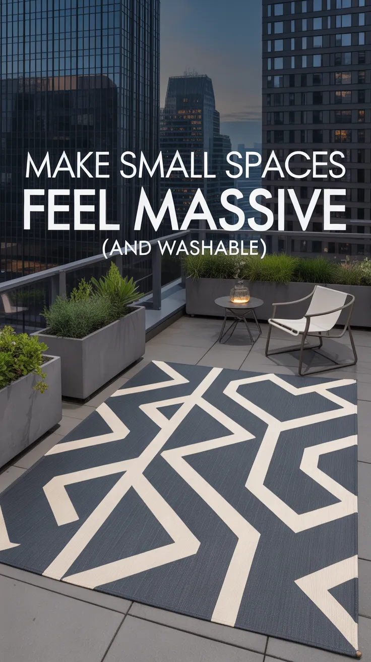 washable rugs, navy rug, patio inspiration, outdoor living space, plaid rug