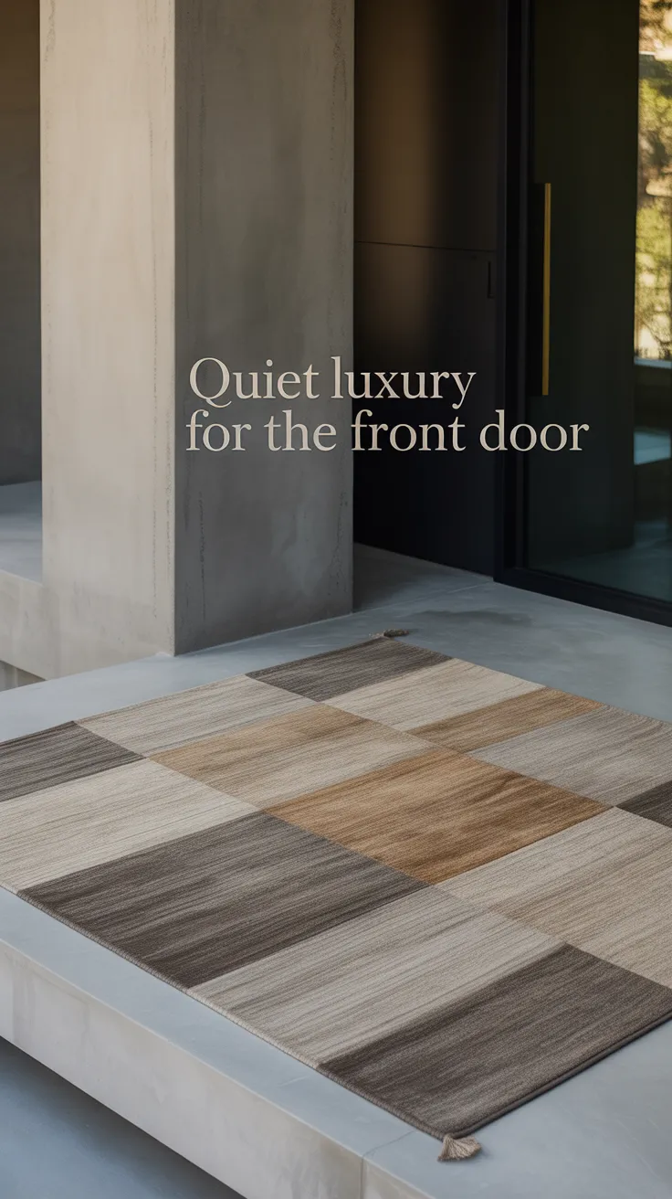 washable rugs, navy rug, patio inspiration, outdoor living space, plaid rug