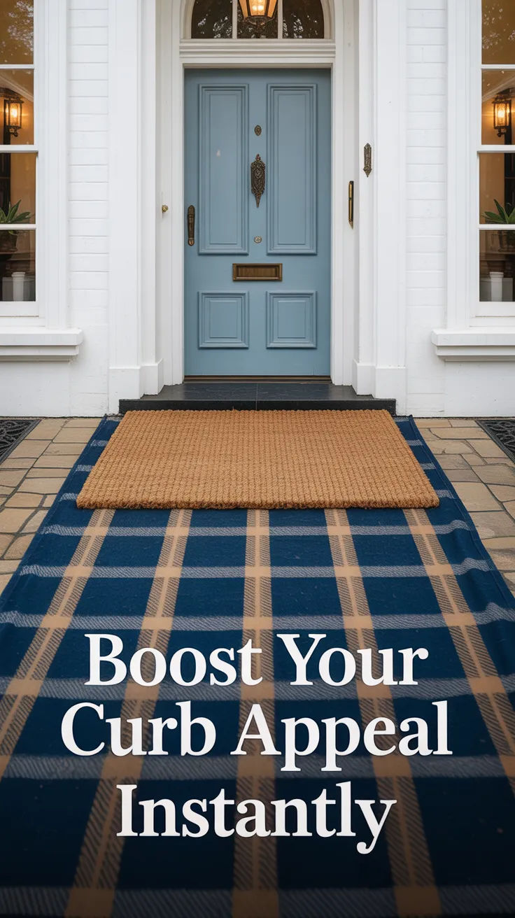 washable rugs, navy rug, patio inspiration, outdoor living space, plaid rug